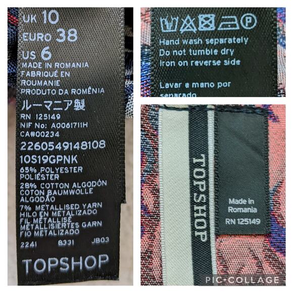 TOPSHOP Pink Jacquard Flames Mini Dress Size 6 - Picture 11 of 11